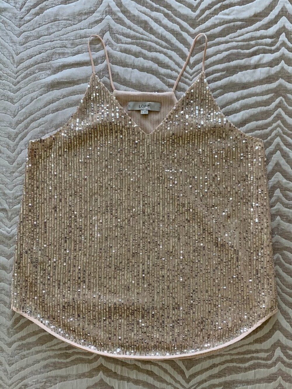Spaghetti Strap Shimmering Champagne Gold/Dusty Pink Sequin Cami Tank